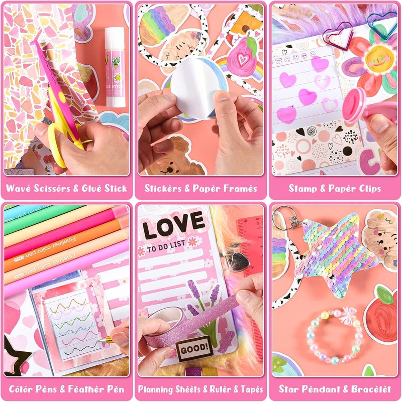 OFFIGIFT 2-Pack DIY Journal Kit for Girls Ages 8-12 13 14 Year Olds, Birthday Gifts for Teen Girls, 110pcs Cute Scrapbook Supplies Stationary, Journaling Art Crafts Trendy Stuff for Kids, Cat Diary with Lock - Image 4